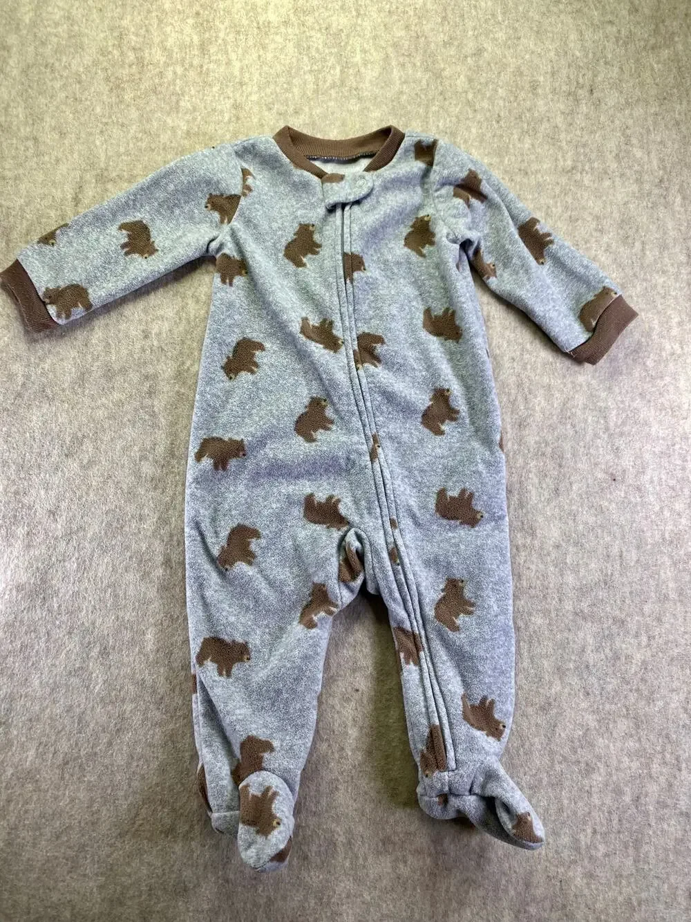 Carter's Fleece Fully Zip Footie Sleeper Gray with Bear Print Size 3-6 Months